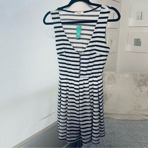 Sarah La Unique  Mini Mesh Peek a Boo Dress in Black/White Stripe